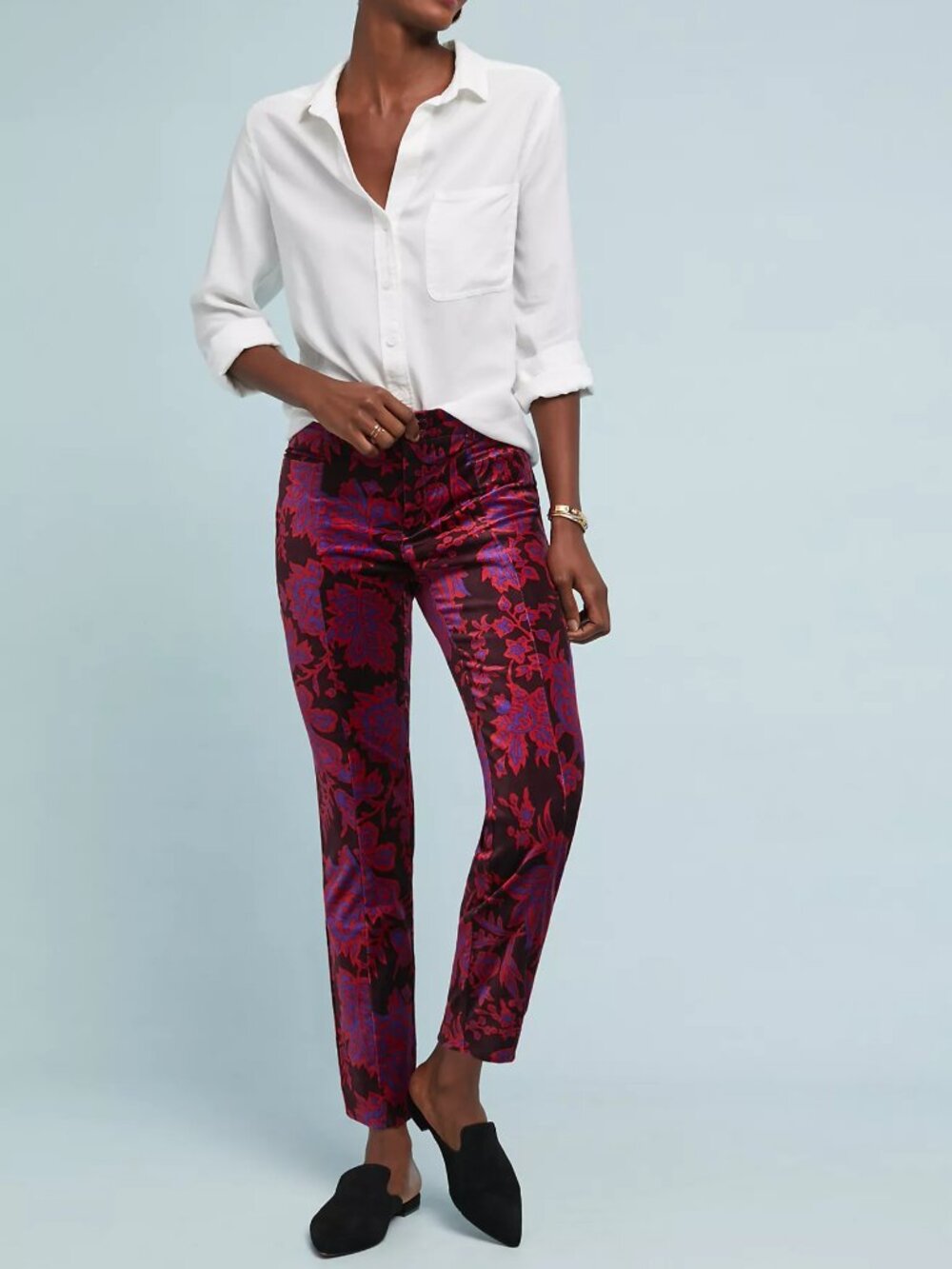 Anthropologie's  The Essential Slim Fit Velvet Trousers